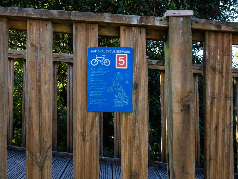 photo of the National Cycle Route 5 sign at Stratford Greenway